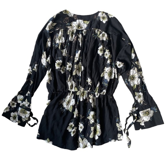 Free People Black Tuscan Dreams Floral Blouse, S - Picture 5 of 14